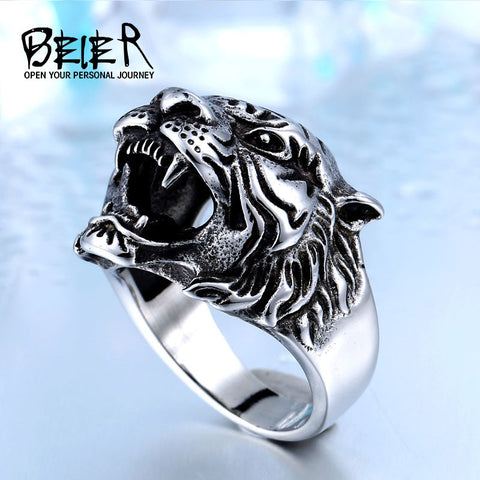Stainless Steel Titanium Tiger Ring for Men