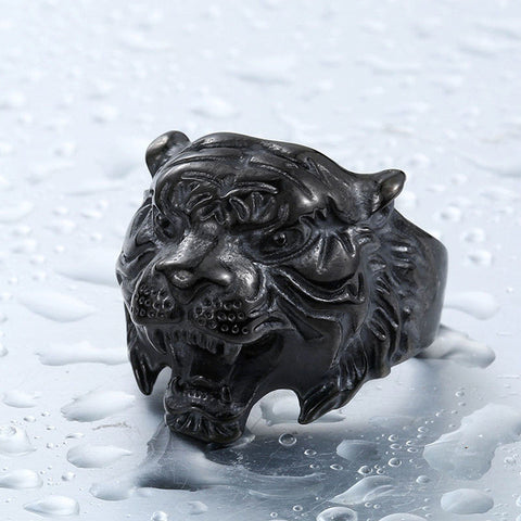Stainless Steel Titanium Tiger Ring for Men